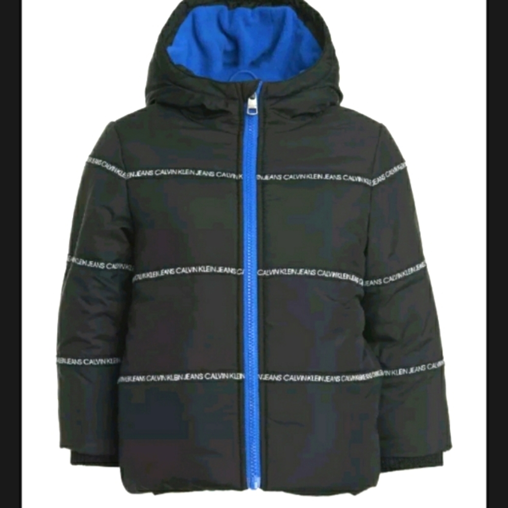 Calvin Klein Boys SIZE 5/6 Logo-Tape Bubble Jacket Coat - Black